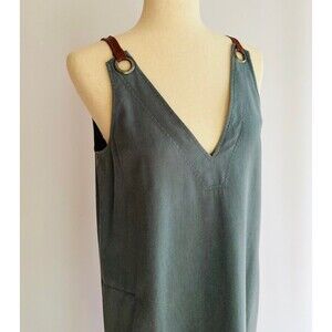 BCBG Max Azria denim dress with leather shoulder straps size extra small XS